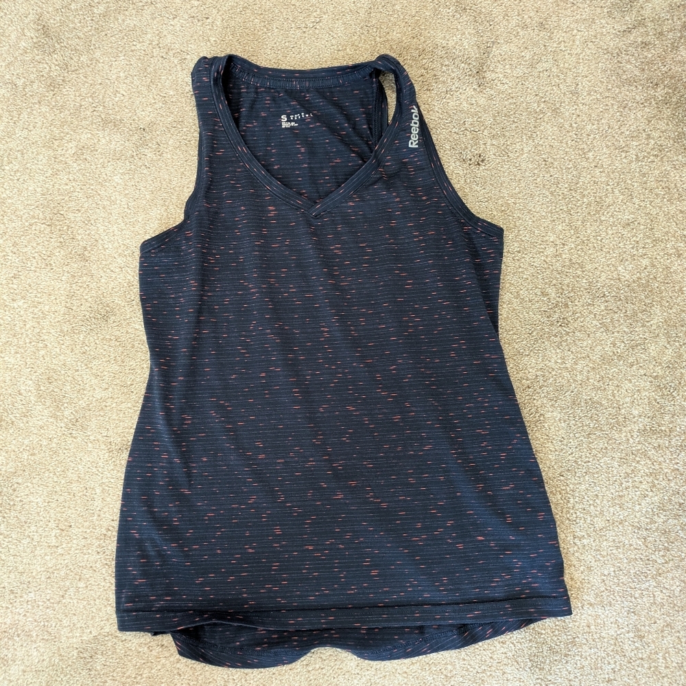 Reebok Women's Dark Blue and Red Speckled Tank Top